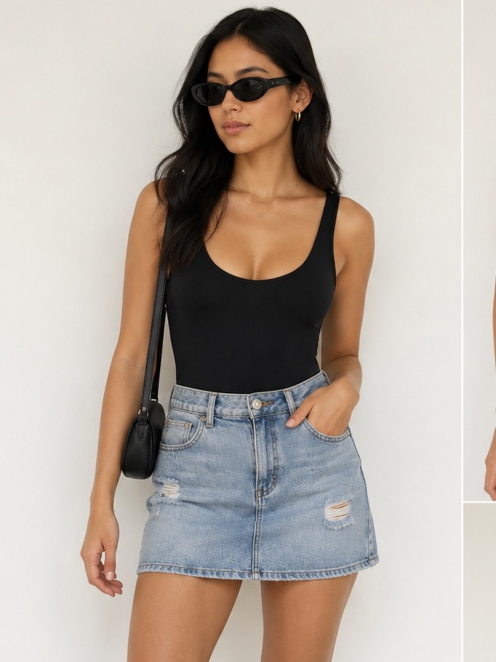 Garage Light Blue Distressed Denim Mini Skirt
